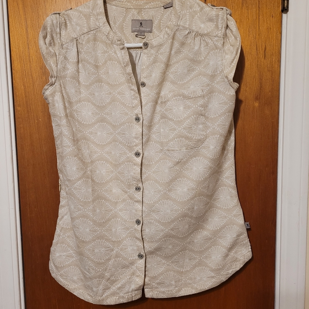 Women's Royal Robbins Beige Button-Up Top. Hidden Side Pocket. Small. Quality.